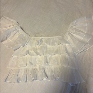 Altar'd State White Off-Shoulder Ruffle Crop Top
